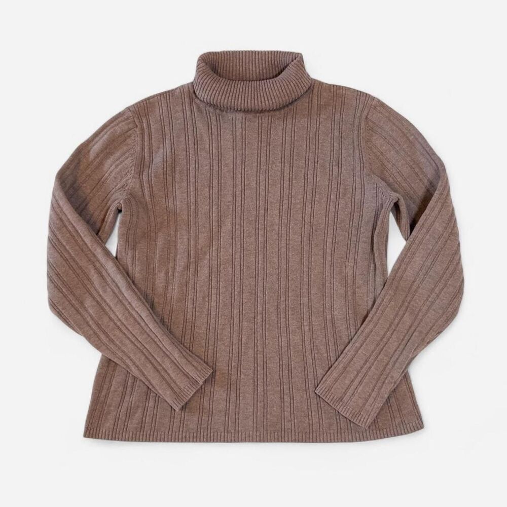 Vintage Talbots Brown 100% Cotton Turtleneck Sweater 90s Ski SM